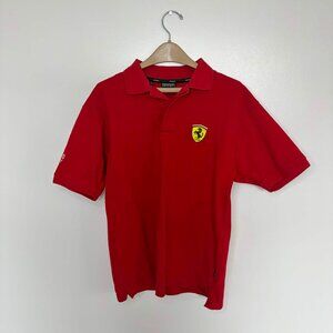 VTG Y2K Ferrari Polo Shirt Shell V-Power Red F1 Racing Medium M Official License